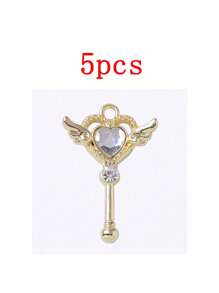 Set de 5 piezas Colgante con varita mágica con forma de corazón, Accesorio de joyería de aleación DIY apto para aretes, pulseras, collares, adecuado para uso diario de mujer