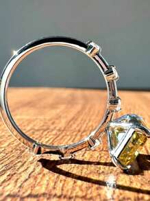 1pc Elegant Luxurious Square Yellow Ring,Four-Prong Setting, Perfect For Weddings, Engagements, Anniversaries, Valentine'S Day, And Birthday Gifts, Wedding Jewelr(No Box)