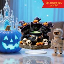 1pc Halloween Witch Black Cat Skull Pumpkin Fantasy Fairytale Decoration 2D Acrylic Home Desktop Artwork For Shopping Mall Bar Haunted House Holiday Party Scene Party Decorations Provide An Ideal Halloween Surprise For Family And Friends