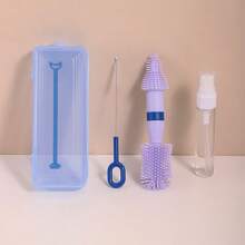 1pc Baby Silicone Portable Bottle Brush With Storage Box, Baby Nipple Brush Drying Rack Travel Set