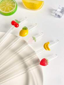 1/2/4 件/1/2 套可重复使用玻璃吸管，配有柠檬/樱桃/红草莓/粉红草莓水果饰物，适用于水杯，可爱弯曲透明吸管，配有清洁刷，适用于冷饮、奶茶、咖啡、果汁、冰沙、厨房、餐厅、鸡尾酒会、返校、送给女朋友/男朋友、父母、朋友的礼物、节日用品、万圣节、感恩节、圣诞节。 - 款式1 - 查看 8
