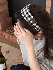 1 件复古格子头带，适合女士，时尚高端发饰，发带，发箍，秋季，发饰，头饰