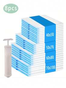 8pcs/Set Reusable Vacuum Storage Bags, Clothes Organizer Bags, Travel Luggage Compression Bags, Save 80% Space For Jackets, Shirts, Bedding, Pants, Home, Dorm, Closet, Bedroom, Bathroom, Travel, Back To School - Multicolor - View 11
