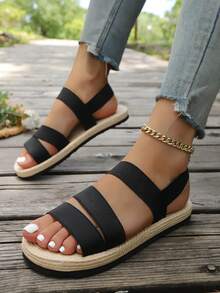 女士多帶平底涼鞋,度假黑色織物露跟涼鞋 - 黑色 - 查看 5