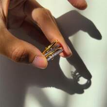 VKHK 1 件创意 18K 镀金不锈钢锆石装饰多层圆环单戒指适合女士男士情侣日常佩戴和礼物 - 創意戒指 - 查看 3