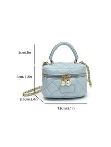 女士时尚 PU 手提包，菱形绗缝迷你斜挎包，配有链条肩带、润唇膏和零钱包，适合春夏季