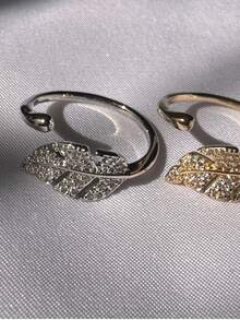 Women's Semi-Jewelry Ring Open Adjustable Adjustable Leaf With Zirconia Shine Rhinestones Nature Shiny Stones Romantic And Elegant - Bạc - Xem 6