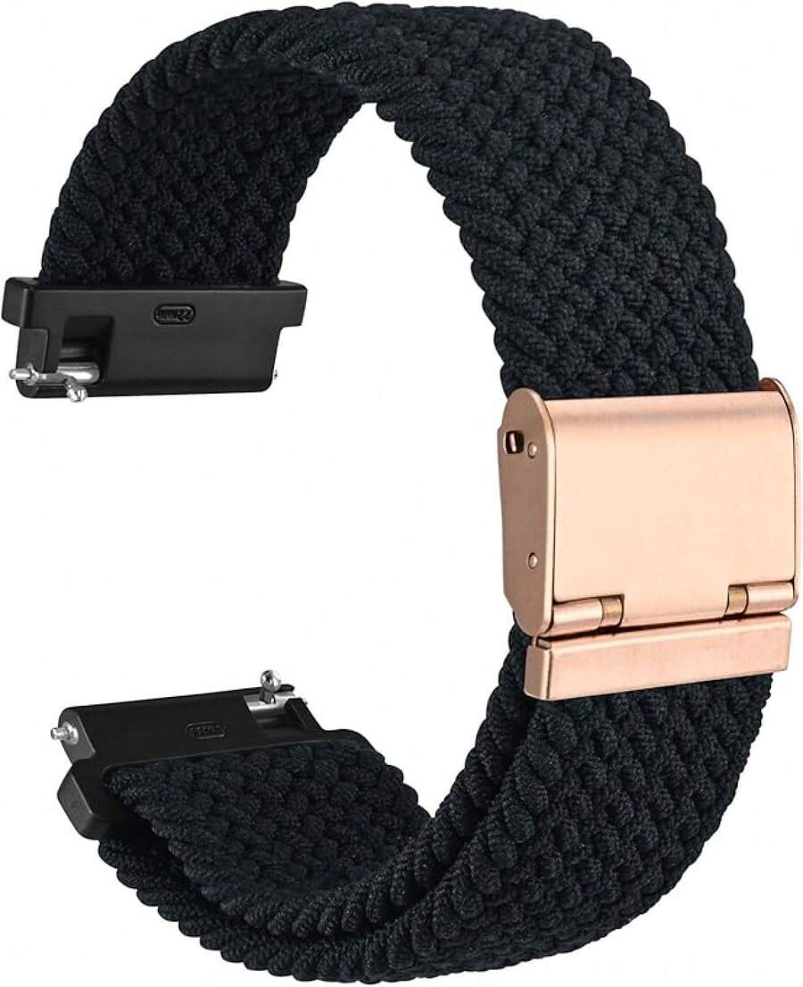 Correa de Reloj de Nylon Trenzado de 22mm para Hombres y Mujeres, Liberación Rápida, Hebilla de Acero Inoxidable Negra (Azul) - Negro (Hebilla de oro rosa) - Ver 1