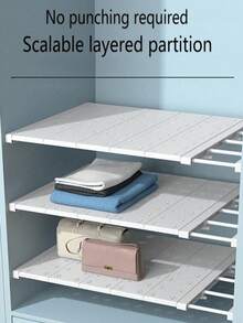 1pc Cabinet No Drill Divider Shelf Storage Organizer, Adjustable Closet Rack For Wardrobe, Cabinet, Shoe Rack, Kitchen Sink Storage Holder - Multicolor - View 2