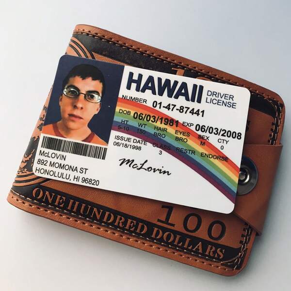 1 Stück McLovin Super Bad Plastik-ID-Karte - Hawaiianischer Führerscheinstil - Neuartiger Spaßartikel, Kostümrequisite wasserfest und kompakt für Party-Requisiten, Halloween, Weihnachten, Schulanfang, Schulbedarf
