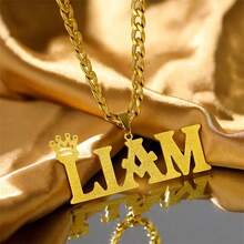 Customizable Crown Pendant Necklace - Gold Stainless Steel Cuban Link With Personalized "LAIM" Design, Hip Hop Classic Style, Suitable Boy And Girl, Perfect For Parties, Festivals And Casual Wear; Ideal Gift For Lovers, Family, Birthdays, Anniversaries - Multicolor - View 3