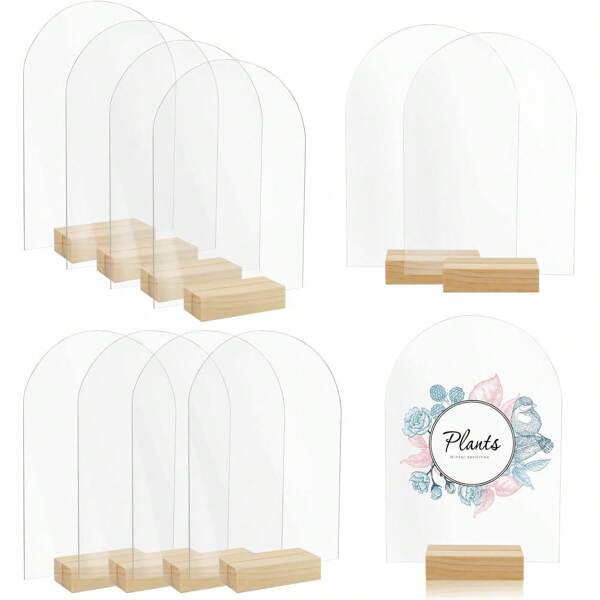 10PCS/Set Transparent Arched Acrylic Card With Base, Wedding Party Guest List Seat Card, Blank Seat Logo Hexagonal Acrylic Board, Suitable For Weddings, Banquets, Parties, Offices