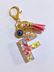 1 pieza Llavero con inicial de alfabeto, llavero de pompón de peluche lindo, accesorio colgante para bolso, mochila, coche, mujer y niña. Llavero de resina con lentejuelas, accesorios para billetera y bolso, llavero con borlas, inicial de alfabeto de la A a la Y, accesorios para coche, ideas de regalo de Navidad gótico y Y2K