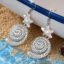 1 Pair Boho Vintage Starfish Shell Exaggerate Design Earrings For Women