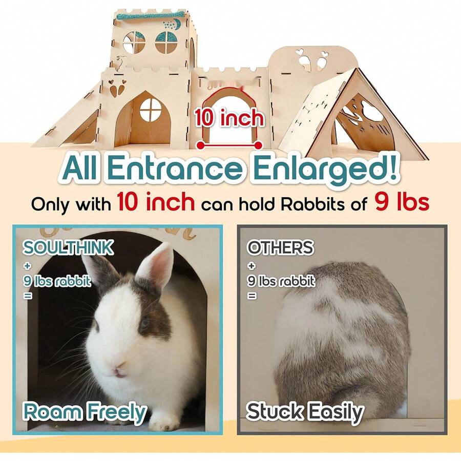 ®  Large Rabbit Hideout And Castle - Easy To Assemble Wooden Houses And Hideouts With Ramps And Tunnels Bunny Castle And Rabbit House For Rabbits To Hide And  Indoor - 1 - View 1