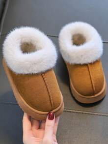 儿童一脚蹬拖鞋，简约时尚室内家居毛绒鞋，秋冬款，防尘防滑，厚底，小号/中号/大号，男童/女童，幼儿，保暖内衬靴子，适合户外穿着 - 紫紅色 - 查看 6