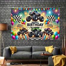 [Customized] Personalized Birthday Party Backdrop, Love Party, Cool Monster Truck Banner, Customized Decorative Wall Hanging, Home Decor, DIY Pattern Party Decoration, No Electricity Required - 1PC - View 3