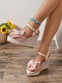 Giày đế xuồng & đế xuồng đế xuồng cho nữ - Thiết kế nơ mũi tròn hở mũi thời trang cỡ lớn thanh lịch & thoải mái - Hồng - Xem 4