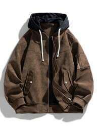 メンズ ルーズフィット モーターサイクルレザージャケット フード付き、新作秋冬コレクション