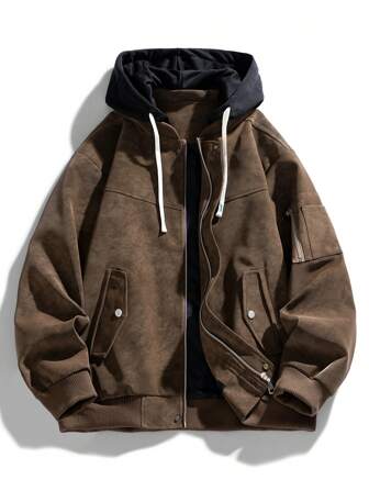 후드가 달린 남성용 긴팔 루즈핏 모터사이클 가죽 재킷, 새로운 가을/겨울 컬렉션