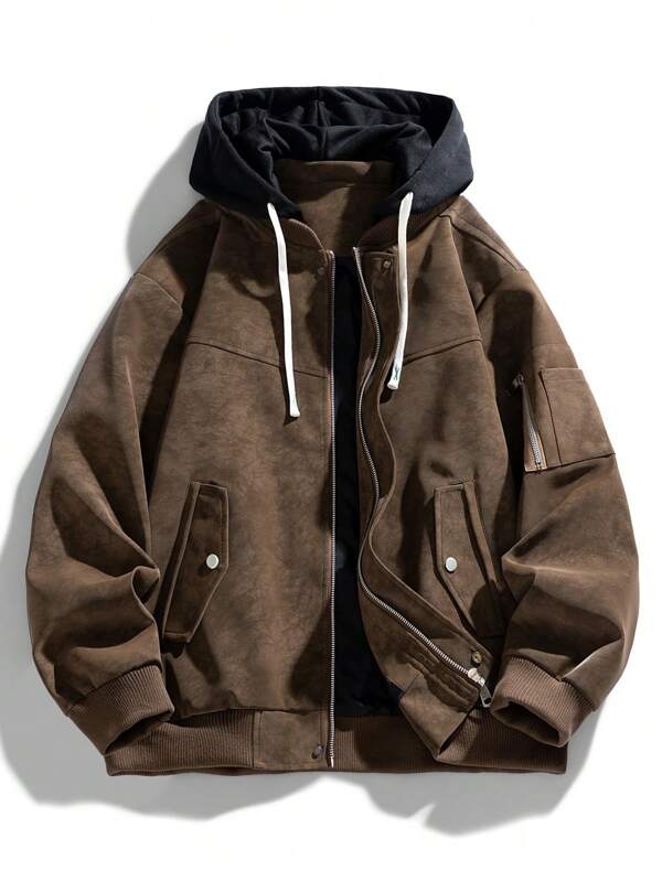 Men's Loose Fit Motorcycle Leather Jacket With Hood, New Autumn/Winter Collection