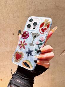 1 pieza de Funda de teléfono suave, brillante y transparente con patrón personalizado de cuentas, granada, estrella y flor, resistente al agua, a las huellas dactilares y a los arañazos, universal para 15/11/12/13/14/XR/XS/Pro/Max, apta para 14 TPUIP14PMTPU11, a prueba de golpes I13 Promax, adecuada para 12/15 PROMAX/15 Plus/15 Pro/15