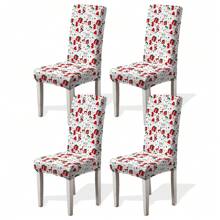 1/4/6/100 piezas Fundas de silla con estampado navideño, fundas elásticas a prueba de polvo con decoración navideña de dibujos animados para sillas del comedor, decoración navideña, fiesta festiva