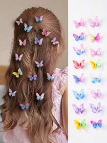 15pcs/Set Random Colors Double Layer Mesh Fairy Butterfly Wings Hairclips For Baby Girls, Cute Princess Hair Accessories, Daily Use