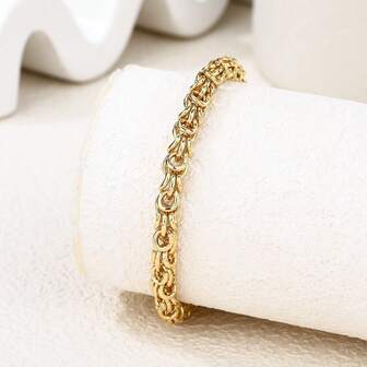 1条18K镀金铜质奢华编织链手链，手工编织纹理，韩日风格饰品，日常佩戴及女士礼品