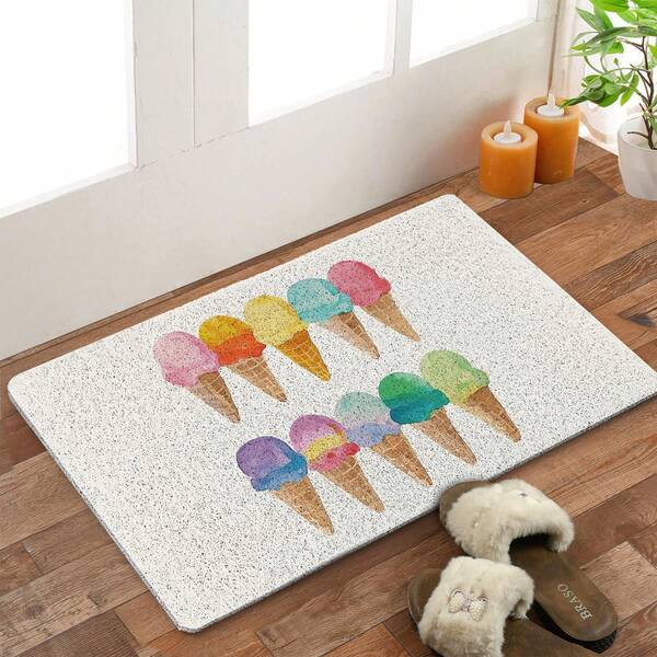 Capacho Colorido de Sorvete, Capacho de Boas-Vindas de Verão para Porta da Frente, Entrada, Interior e Exterior, Varanda, Decoração de Verão para Banheiro