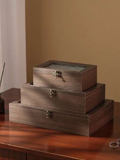 1pc Retro Wooden Storage Box, Multi-Functional Display Container - Available In Various Sizes, For Organizing Beads, Craft Supplies, Diamond Paintings, Headphones, Cables, Chargers, Jewelry And Small Items - Suitable For Desktop, Drawers And Office