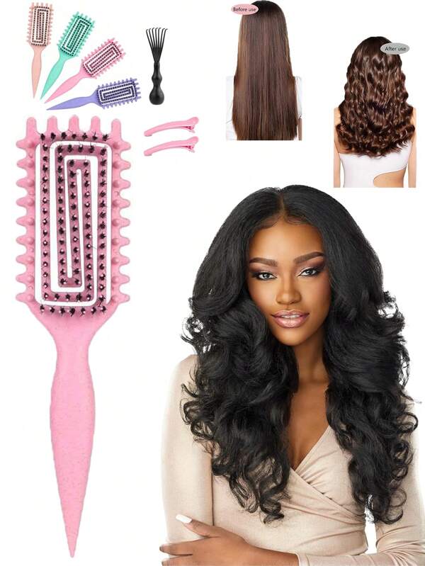 Set de 4 piezas de cepillos para el cabello, incluye un cepillo de ventilación para desenredar el cabello rizado, un peine para masajear el cabelludo con clips de sección, para mujeres con cabello natural de tipo 3A a 4C