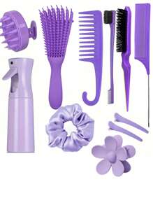 11pcs/Fashion Girl Dry And Wet Eight Claw Comb Set, Pointed Tail Comb, Mouse Tail Comb, Side Brush, Hair Brush, Hair Clip, Hair Ring, Hair Ring, Wide Tooth Comb, (6.8 Oz/200 Ml) Multi-Functional Small High-Pressure Continuous Spray Water Replenishing Travel Makeup Bottle, Suitable For Family And Outdoor Travel, Is The Best Personalized Gift In Holiday Season, Hair Accessories, Claw Clips