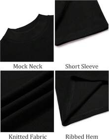 Mens Mock Turtleneck Sweater Short Sleeve Turtle Neck Sweaters Casual Ribbed Knitted Pullover Tops Solid Basic Tee - A-黑色 - 查看 5