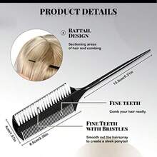 2 Pcs Black Smoothing And Sectioning Brush Set DoubleSided Comb For Edge Teasing Parting And Ballroom Dancing Hairstyling - 如圖 - 查看 2