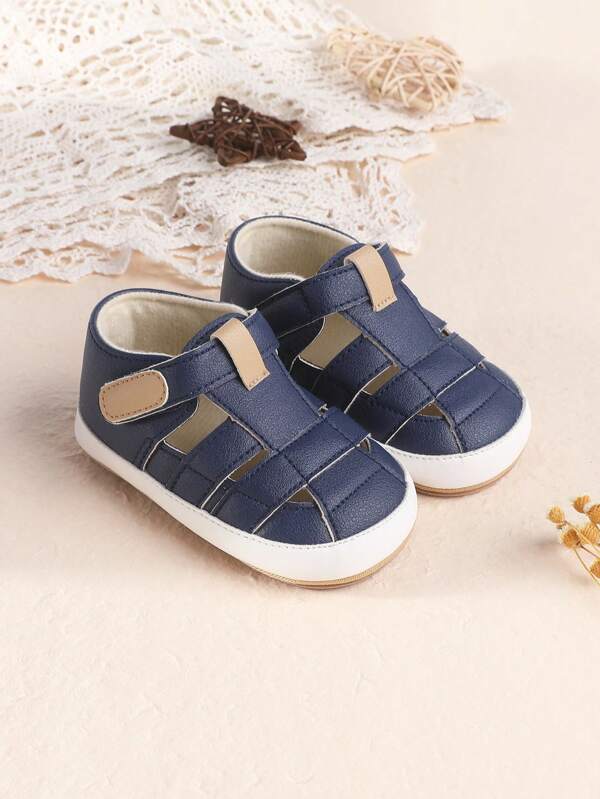 1 Pair Unisex Toddler Solid Color Simple Design Hook And Loop Sandals, Breathable & Comfortable For 0-1 Year Old Infant Learning To Walk, Summer