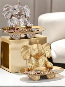 1pc Silver And Gold Elephant Statue For Cosmetics And Jewelry Storage,Suitable For Home Decor, Bedroom Decor, Office And Students, Storage,Wedding Decor,House Decor,Jewelry Organiser,Party Decorations,The Best Gift