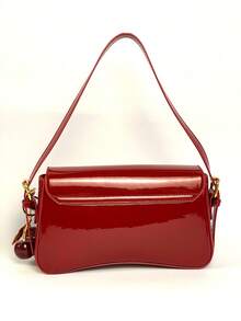 1 件女士 PU 皮革小方包，酒红色，多功能漆皮迷你钱包，Y2K 单肩包/腋下包/斜挎包，配有樱桃吊坠