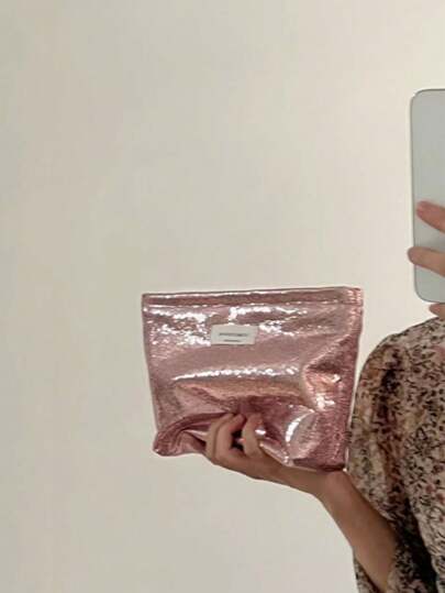 1 paquete, portátil, brillante, bolsa de maquillaje con lentejuelas, plateada, gran capacidad, impermeable, organizador de cosméticos, neceser, embrague, regalo de Navidad, viaje, fiesta, vacaciones, monedero, bolso de noche, estuche de maquillaje, para decoraciones navideñas, baile de graduación, moda