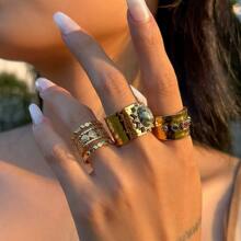 Conjunto de 3 anillos anchos de estilo retro punk decorados con rhinestones para mujeres, anillos ajustables de metal huecos y personalizados