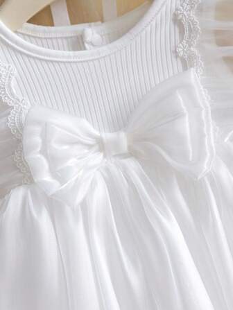 2件套新生女婴时尚公主风网纱无袖连体衣和发带套装，夏季