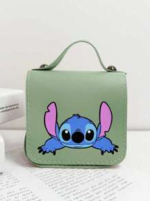 Sanrio Bolso de niña con estampado del personaje Stitch de Disney, bolso de mensajero casual y lindo estilo princesa para guardar maquillaje, artículos de cuidado de la piel, teléfono móvil, monedas y otros pequeños artículos, multiusos para el hogar, regalo, vacaciones y festivales como Halloween y Navidad