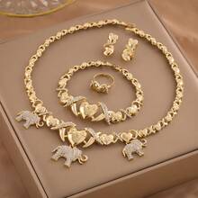 5pcs Luxury Men's Jewelry 1pc Luxury Elephant Pendant Necklace + 1pc Heart Cross Bracelet + A Pair Of Heart Stud Earrings + 1pc Heart Open Ring Unique Micro Set Synthetic Zirconia Jewelry Set Party Jewelry Sets For Everyday Party Gifts Etc - 華麗的大象珠寶套裝 - 查看 1