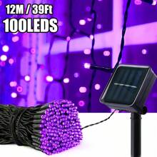 1 pieza 20/50/100/200 Luces LED solares para exteriores, luces de Navidad solares de cable verde, 8 modos de hadas destellantes, adecuadas para iluminación de escenario, árbol de Navidad, decoración de jardín, boda, camping al aire libre, decoraciones de Halloween para exteriores para jardín, patio, fiesta, Navidad, patio (Morado/Blanco cálido/Blanco/Multicolor)
