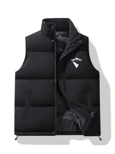 1pc Men's Printed Cotton Padded Vest, Windproof Jacket For Casual, Commuting, Outdoor Use In Autumn/Winter