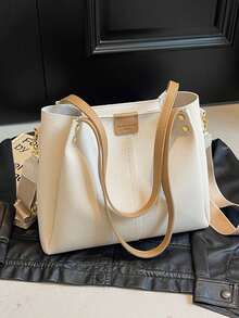 1 件纯色 PU 皮革女士单肩包，休闲缝线大容量托特包，配有可拆卸可调节肩带，拉链开合，适合旅行、购物、约会，以及送给年轻女性、学生和职场女士的礼物。非常适合办公室、学校、工作、通勤、户外、旅行