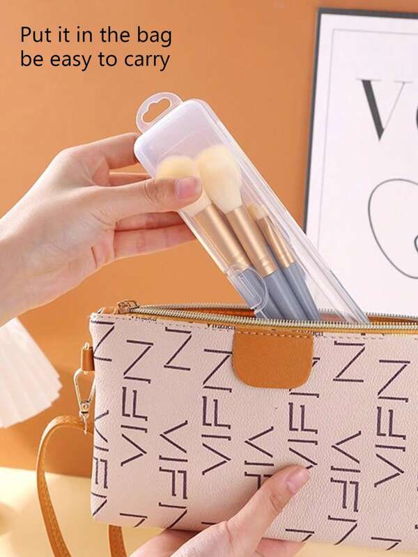 2pcs/1pc Minimalist Makeup Brush Holder With Lid, Transparent Makeup Brush Storage Box For Blush, Foundation, Eyebrow, Eyeshadow, And Eyeliner, Portable Travel Makeup Brush Organizer, Can Be Hung Or Wall-Mounted, Convenient For Daily Use Or Vacation