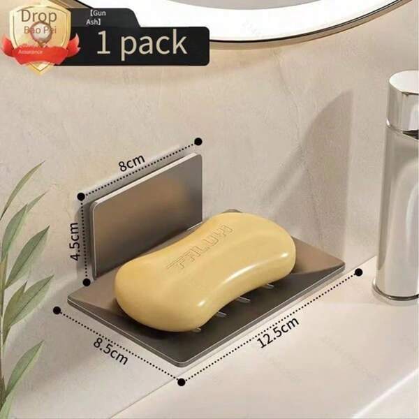 Caixa de sabonete de parede de aço inoxidável com design de drenagem - Instalação sem perfuração, Acabamento em metal escovado, Organizador de banheiro moderno quadrado para decoração contemporânea, Decoração de banheiro, Superfície fácil de limpar, Saboneteira autoadesiva para banheiro sem perfuração, Porta-sabonete para chuveiro, Recipiente para sabonete doméstico, Suportes para saboneteira com drenagem, Caixa de armazenamento para banheiro, Volta às aulas sem perfuração