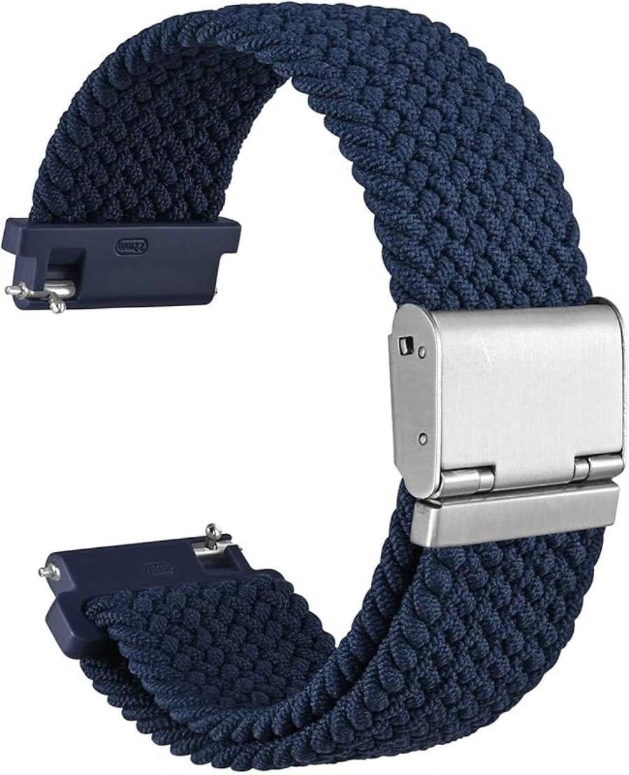 Correa de Reloj de Nylon Trenzado de 22mm para Hombres y Mujeres, Liberación Rápida, Hebilla de Acero Inoxidable Negra (Azul) - Azul (hebilla plateada) - Ver 1