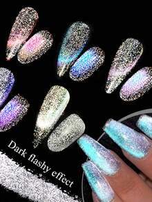 1 Pc Cat Eye Chrome Nail Powder, Chameleon Magnetic Powder, 9D Cat Eye Effect, Mirror Effect Pigment Powder, Color Changing, Rainbow Color. Very Suitable For Women'S Nail Art Design, Nail DIY, Holiday Gift - 彩色 - 查看 9